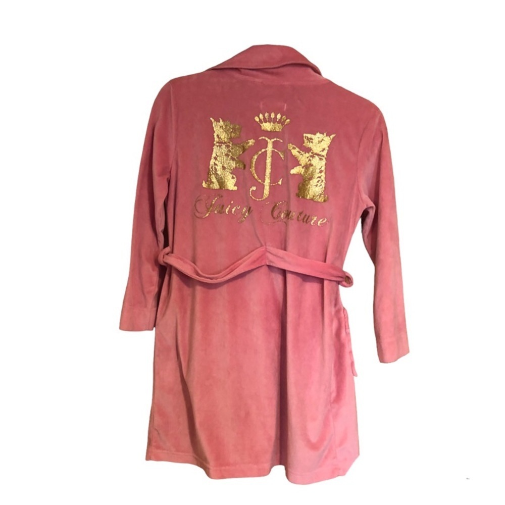 Juicy Couture Pink and Gold Velour Children’s Kids Girls Bathrobe Sz 7/8
